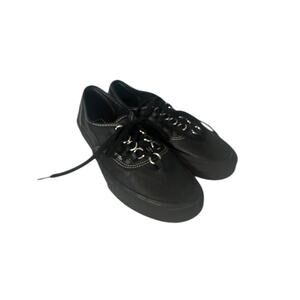 Vans Black Leather Lace Up Low Top Flat Casual Sneakers Women Sz 8.5